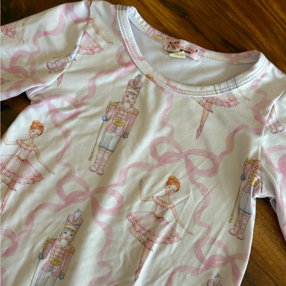Clover Cottage Girls Pink Nutcracker 1 Pce Romper 12 18 24 Months Christmas Bows - Picture 3 of 6